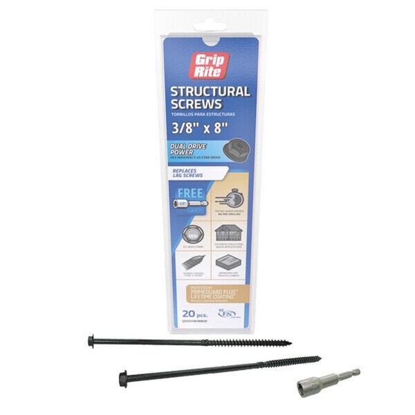 Lag Screw, 3/8 in, 8 in, Hex Washer Head Torx Drive, 20 PK